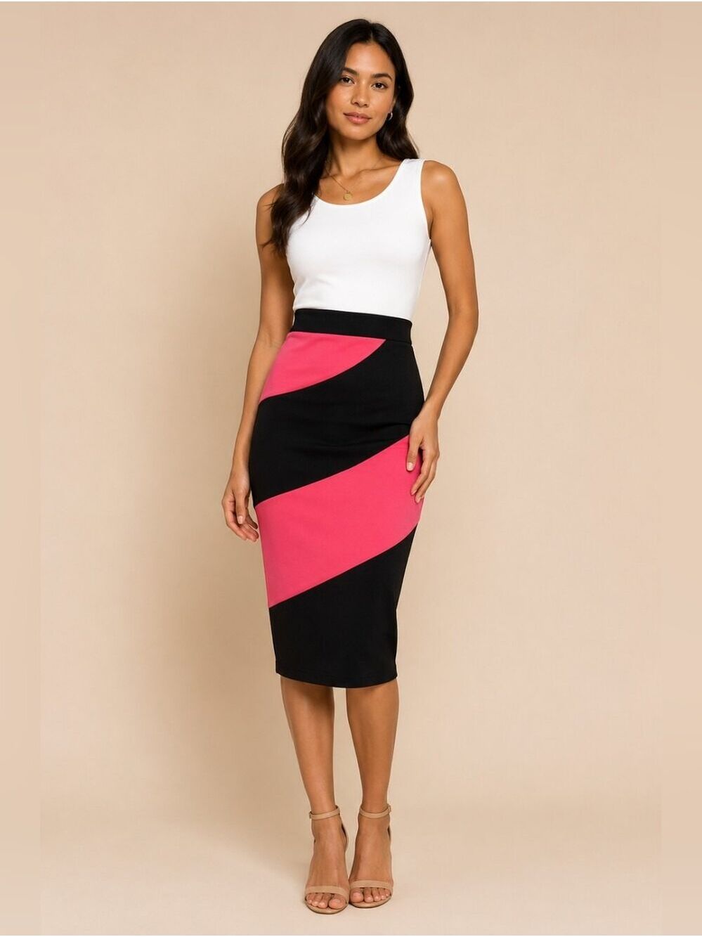 Capella | Colorblock Dress | Chic Pink & Black Bodycon Midi Dress